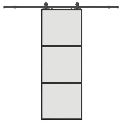 vidaXL Sliding Door with Hardware Set Black 76x205 cm Tempered Glass 2