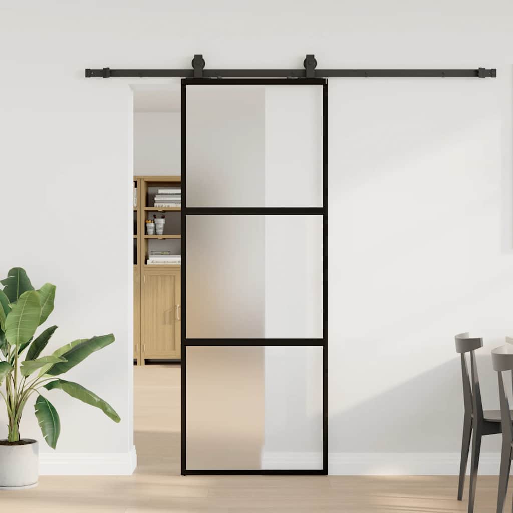 vidaXL Sliding Door with Hardware Set Black 76x205 cm Tempered Glass 1