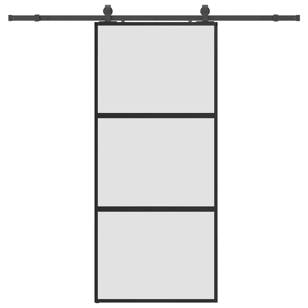 vidaXL Sliding Door with Hardware Set Black 90x205 cm Tempered Glass 2