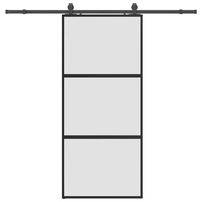 vidaXL Sliding Door with Hardware Set Black 90x205 cm Tempered Glass 2