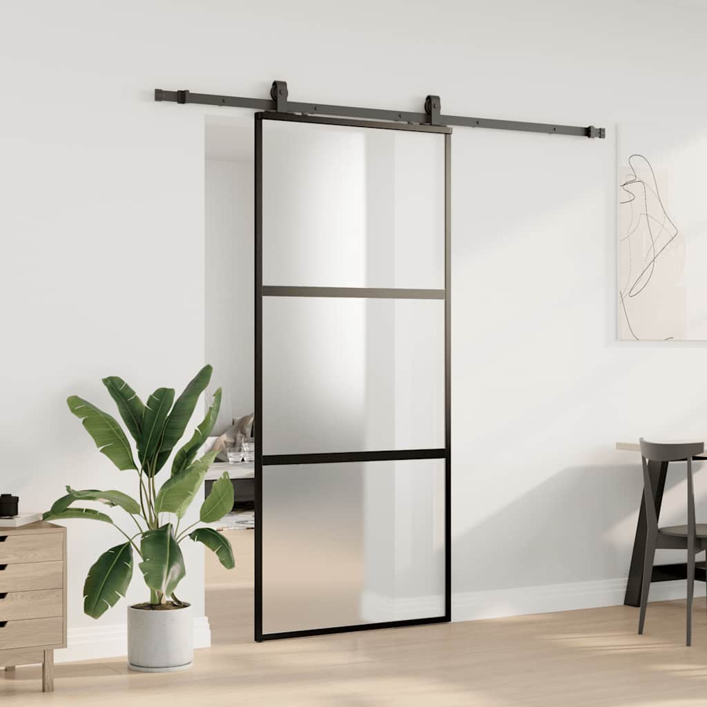 vidaXL Sliding Door with Hardware Set Black 90x205 cm Tempered Glass 3