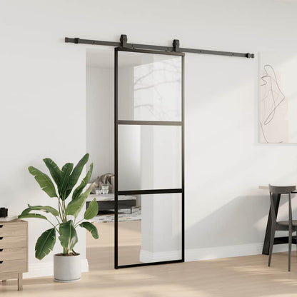 vidaXL Sliding Door with Hardware Set Black 76x205 cm Tempered Glass 3