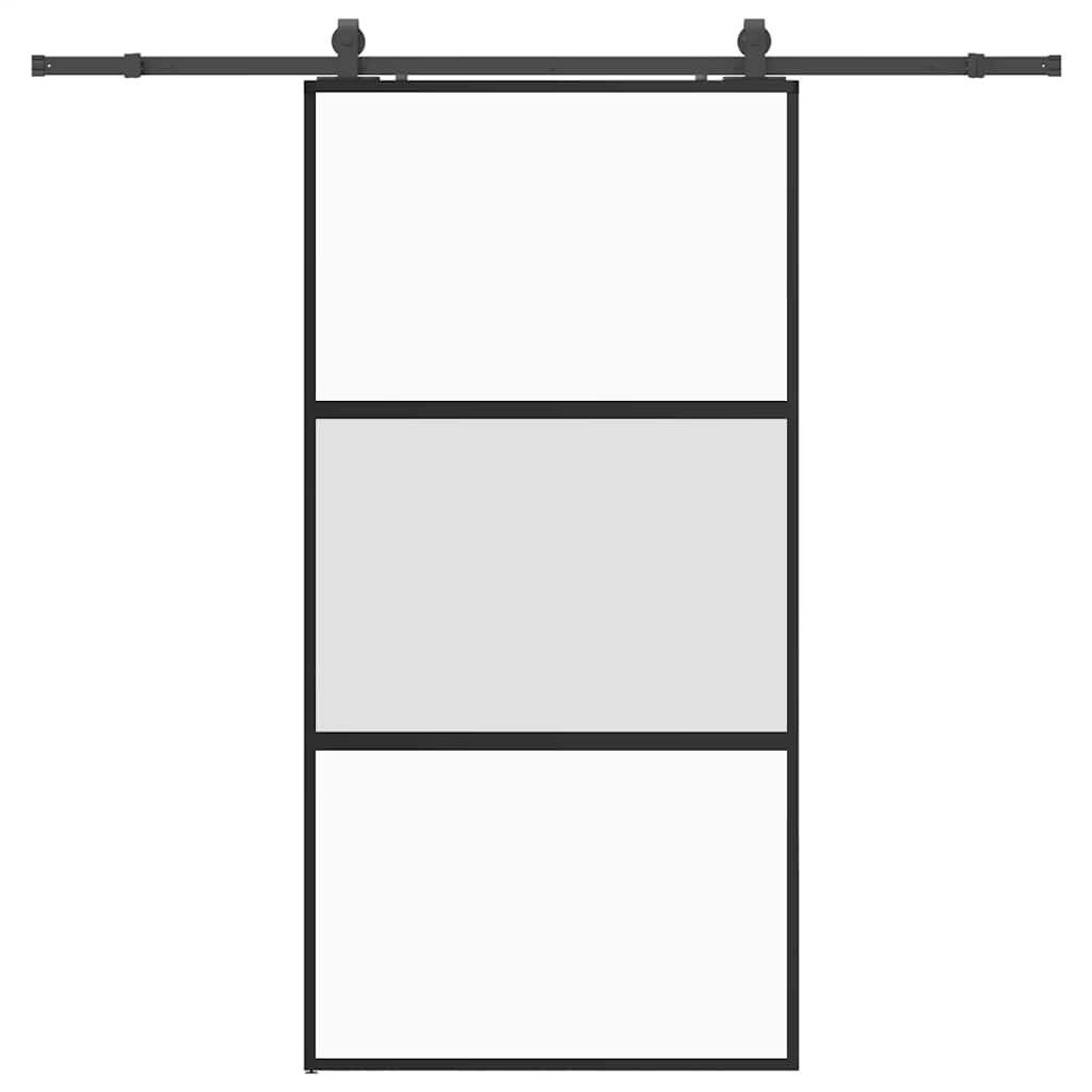 vidaXL Sliding Door with Hardware Set Black 102.5x205 cm Tempered Glass 2