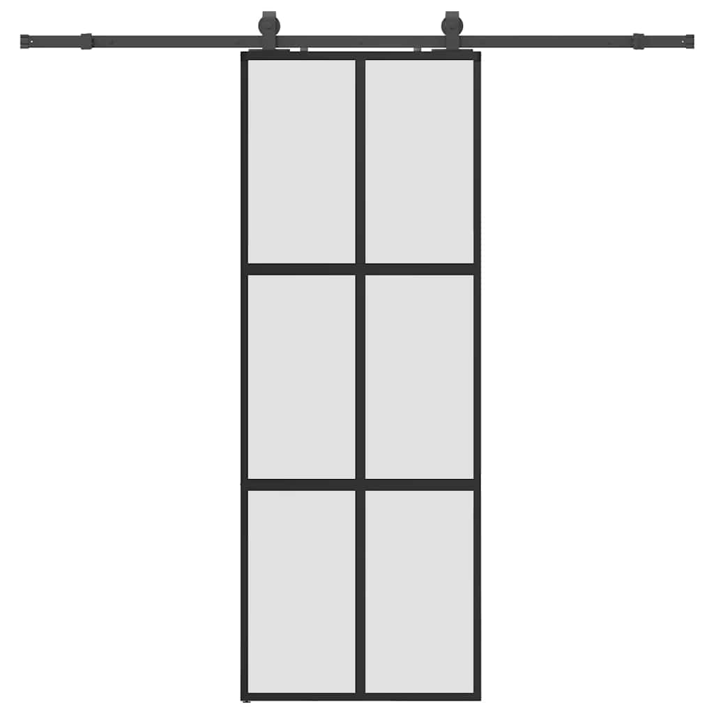 vidaXL Sliding Door with Hardware Set Black 76x205 cm Tempered Glass 2