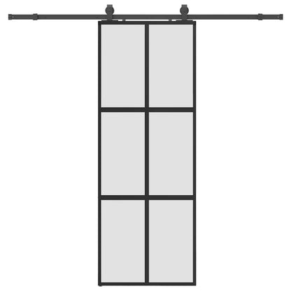 vidaXL Sliding Door with Hardware Set Black 76x205 cm Tempered Glass 2