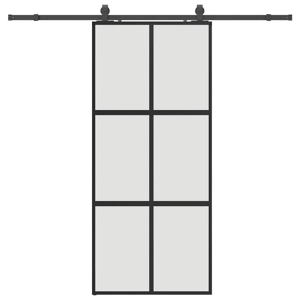 vidaXL Sliding Door with Hardware Set Black 90x205 cm Tempered Glass 2