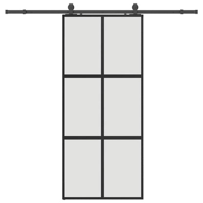 vidaXL Sliding Door with Hardware Set Black 90x205 cm Tempered Glass 2