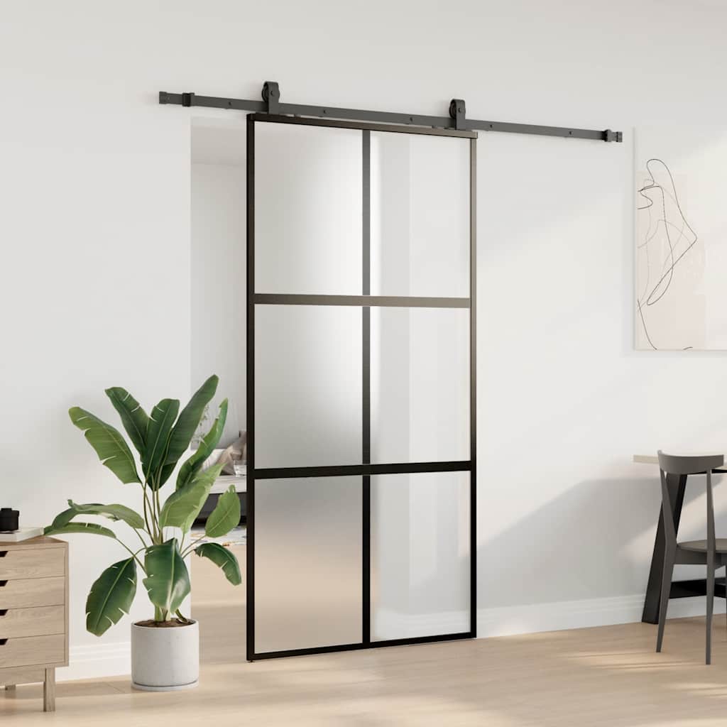 vidaXL Sliding Door with Hardware Set Black 102,5x205 cm Tempered Glass 3