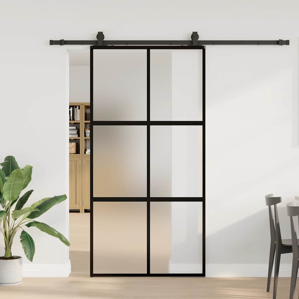 vidaXL Sliding Door with Hardware Set Black 102,5x205 cm Tempered Glass 1