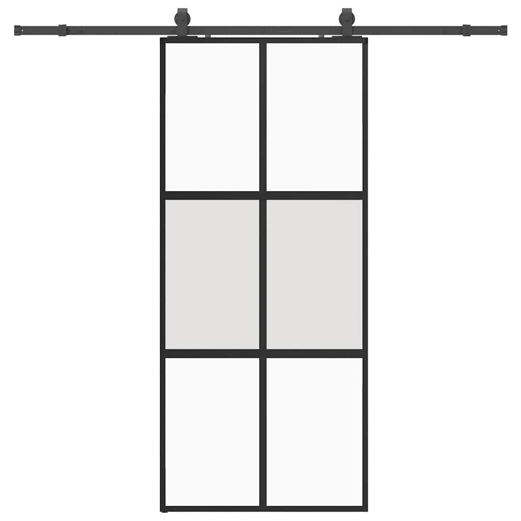 vidaXL Sliding Door with Hardware Set Black 90x205 cm Tempered Glass 2