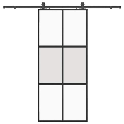 vidaXL Sliding Door with Hardware Set Black 90x205 cm Tempered Glass 2