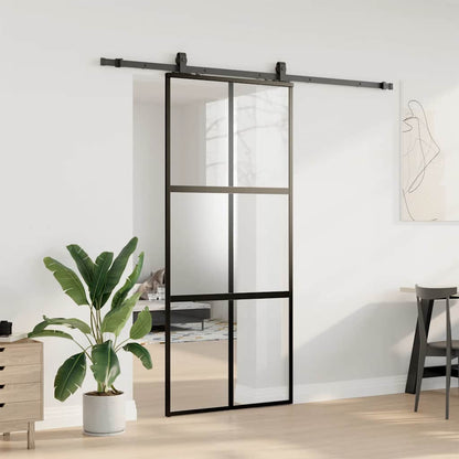 vidaXL Sliding Door with Hardware Set Black 90x205 cm Tempered Glass 3