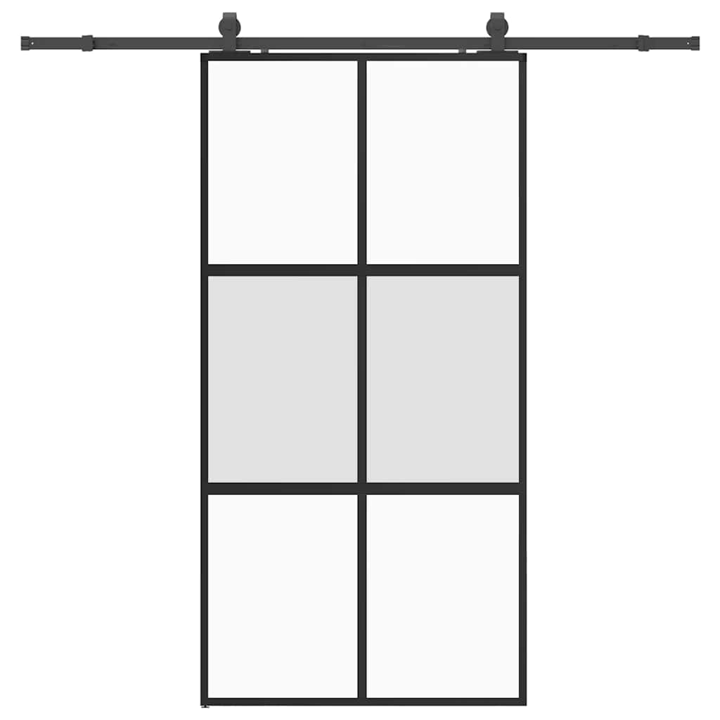 vidaXL Sliding Door with Hardware Set Black 102.5x205 cm Tempered Glass 2