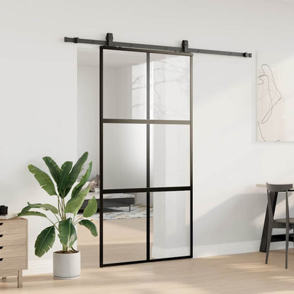 vidaXL Sliding Door with Hardware Set Black 102.5x205 cm Tempered Glass 3