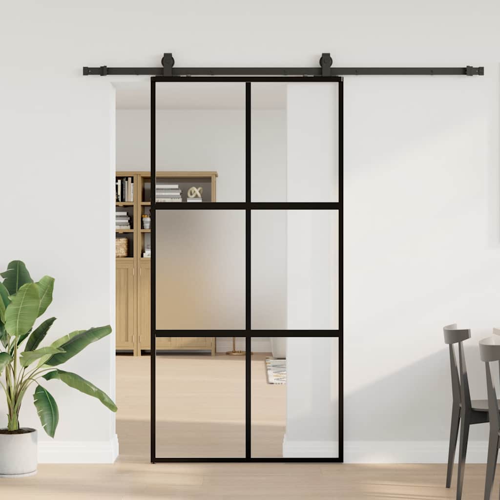 vidaXL Sliding Door with Hardware Set Black 102.5x205 cm Tempered Glass 1