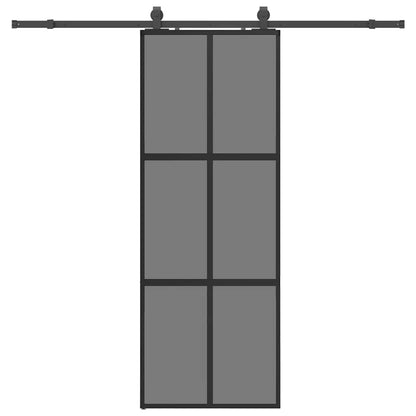 vidaXL Sliding Door with Hardware Set Black 76x205 cm Tempered Glass 2