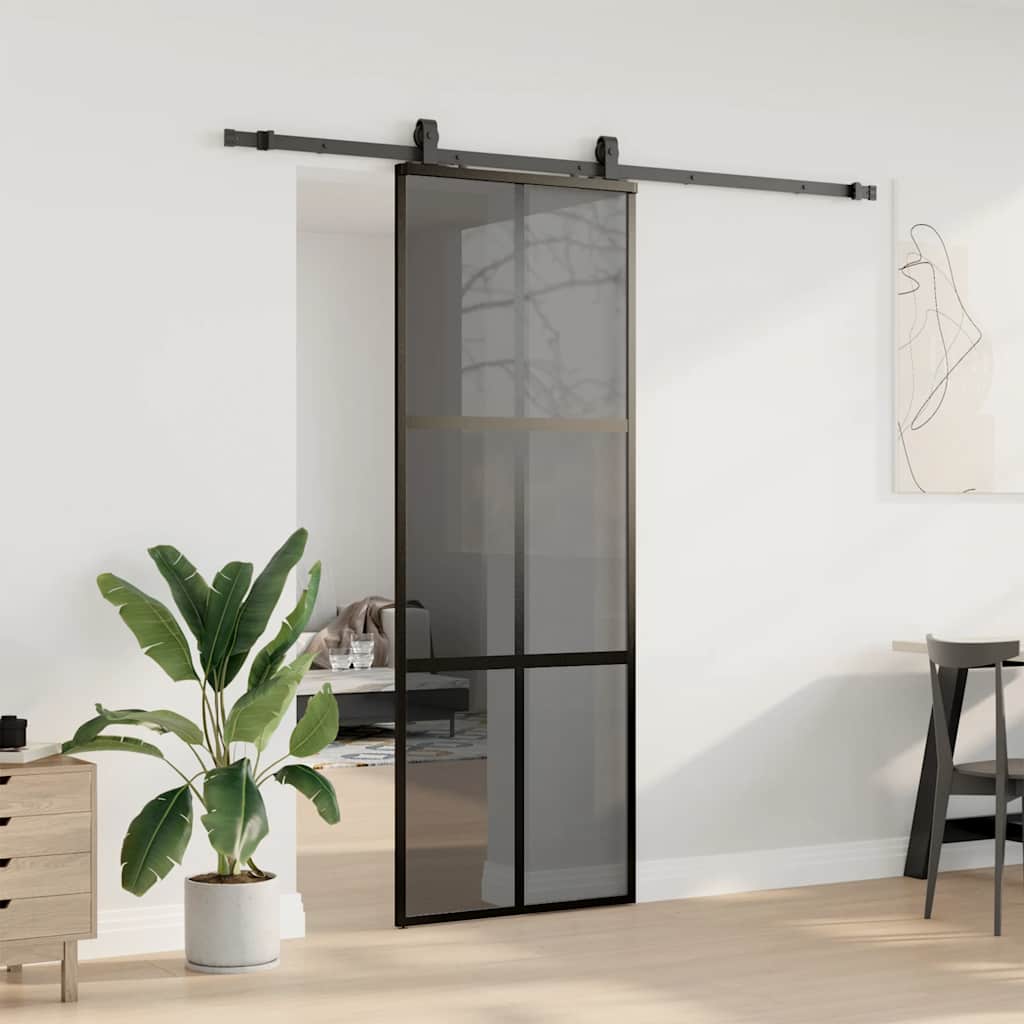 vidaXL Sliding Door with Hardware Set Black 76x205 cm Tempered Glass 3