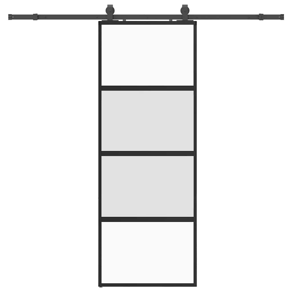 vidaXL Sliding Door with Hardware Set Black 76x205 cm Tempered Glass 2