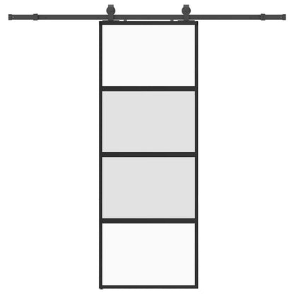 vidaXL Sliding Door with Hardware Set Black 76x205 cm Tempered Glass 2