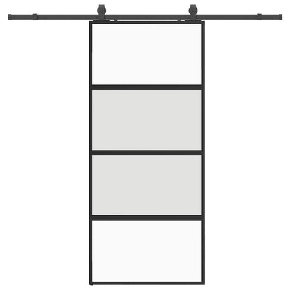 vidaXL Sliding Door with Hardware Set Black 90x205 cm Tempered Glass 2