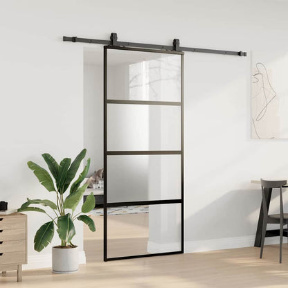 vidaXL Sliding Door with Hardware Set Black 90x205 cm Tempered Glass 3