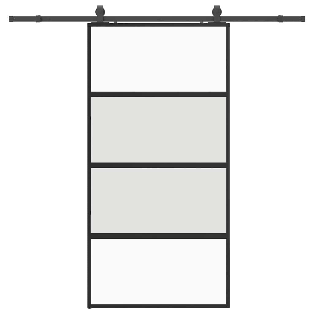 vidaXL Sliding Door with Hardware Set Black 102.5x205 cm Tempered Glass 2