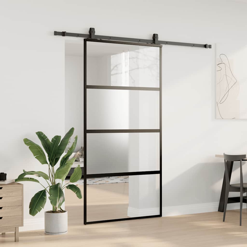 vidaXL Sliding Door with Hardware Set Black 102.5x205 cm Tempered Glass 3