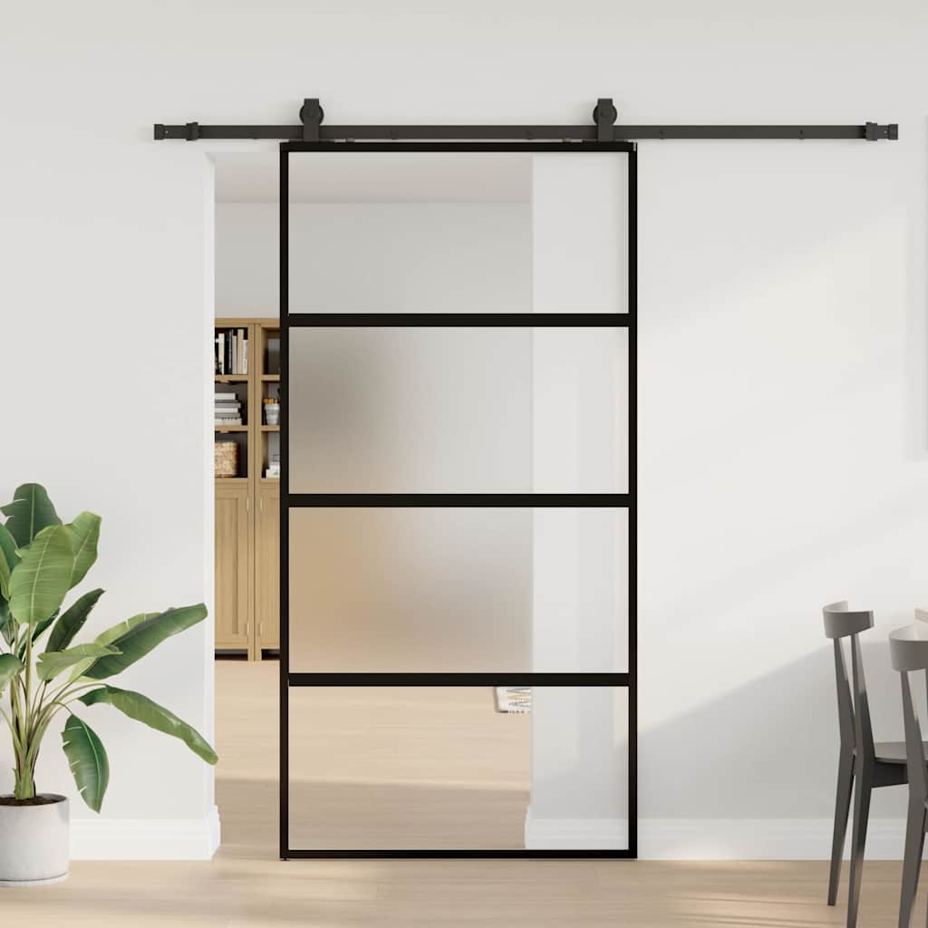 vidaXL Sliding Door with Hardware Set Black 102.5x205 cm Tempered Glass 1