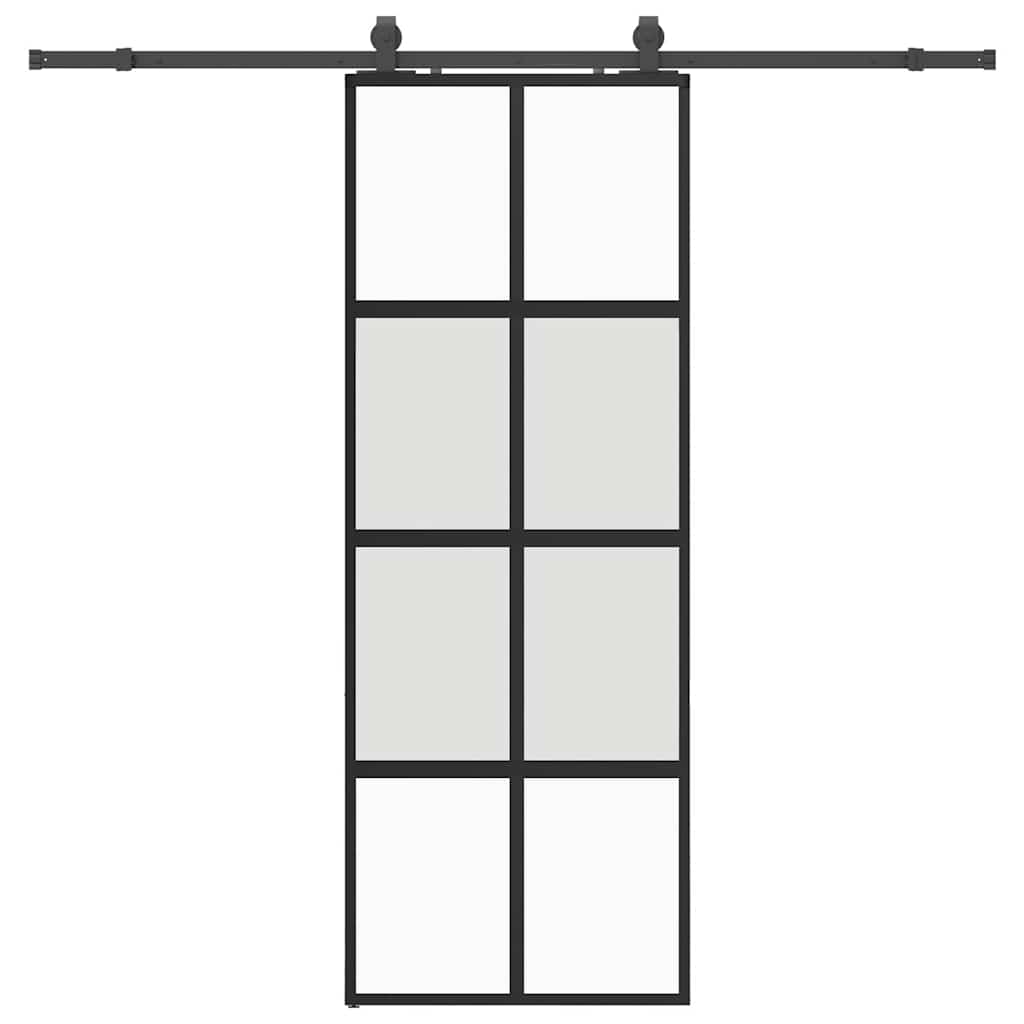 vidaXL Sliding Door with Hardware Set Black 76x205 cm Tempered Glass 2