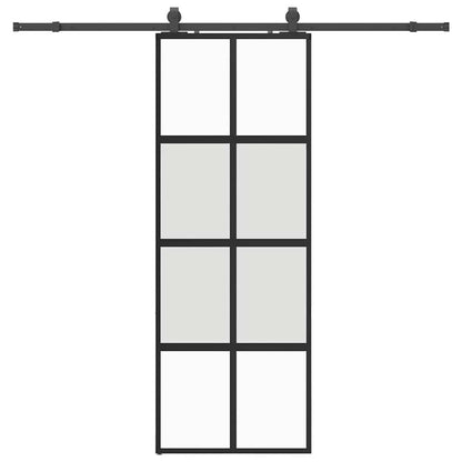 vidaXL Sliding Door with Hardware Set Black 76x205 cm Tempered Glass 2