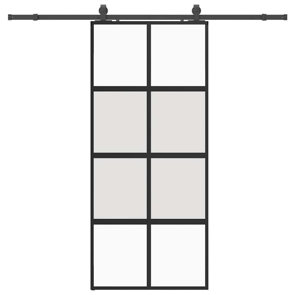 vidaXL Sliding Door with Hardware Set Black 90x205 cm Tempered Glass 2