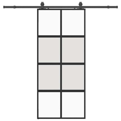vidaXL Sliding Door with Hardware Set Black 90x205 cm Tempered Glass 2
