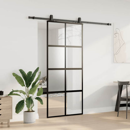 vidaXL Sliding Door with Hardware Set Black 90x205 cm Tempered Glass 3