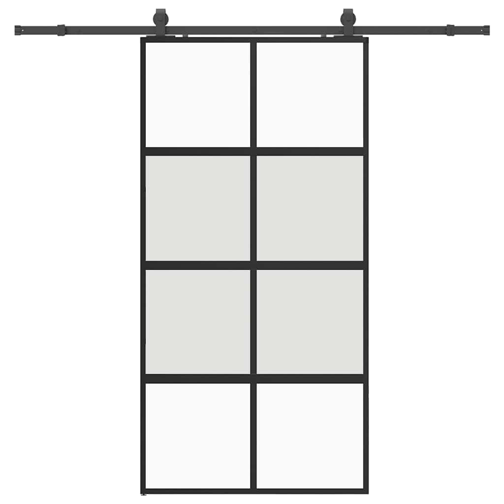 vidaXL Sliding Door with Hardware Set Black 102.5x205cm Tempered Glass 2
