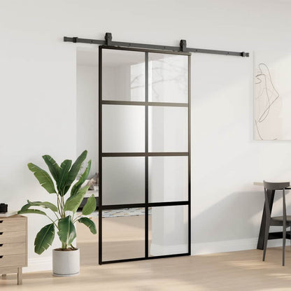 vidaXL Sliding Door with Hardware Set Black 102.5x205cm Tempered Glass 3