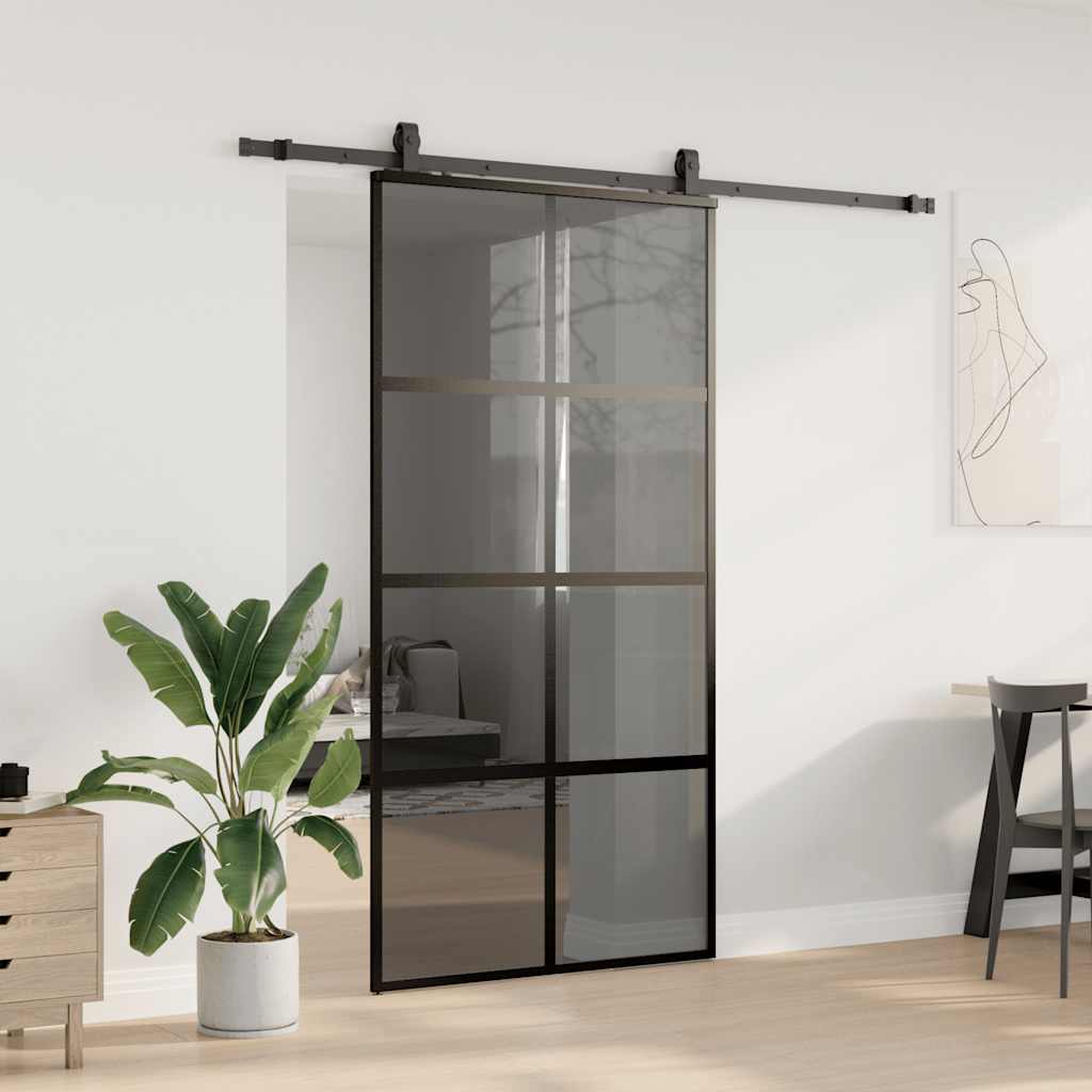 vidaXL Sliding Door with Hardware Set Black 102,5x205 cm Tempered Glass 3