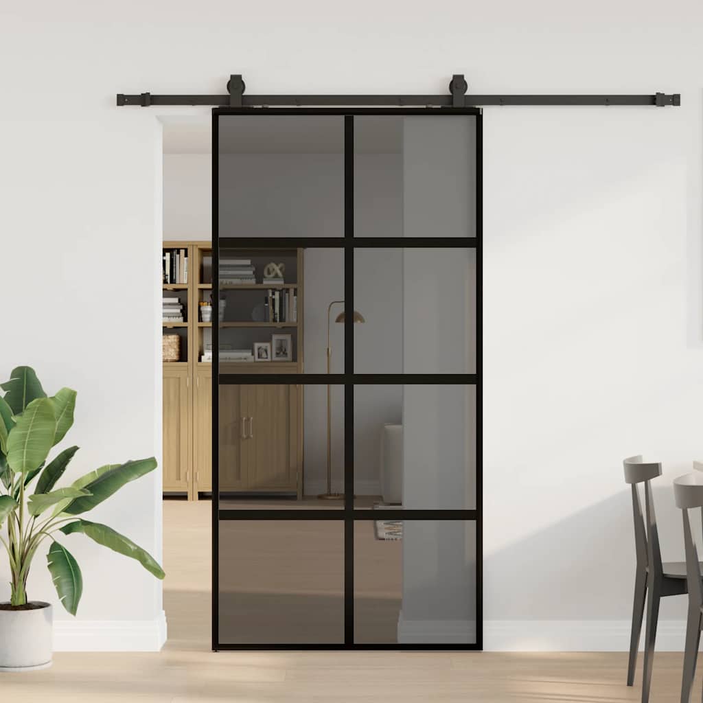 vidaXL Sliding Door with Hardware Set Black 102,5x205 cm Tempered Glass 1