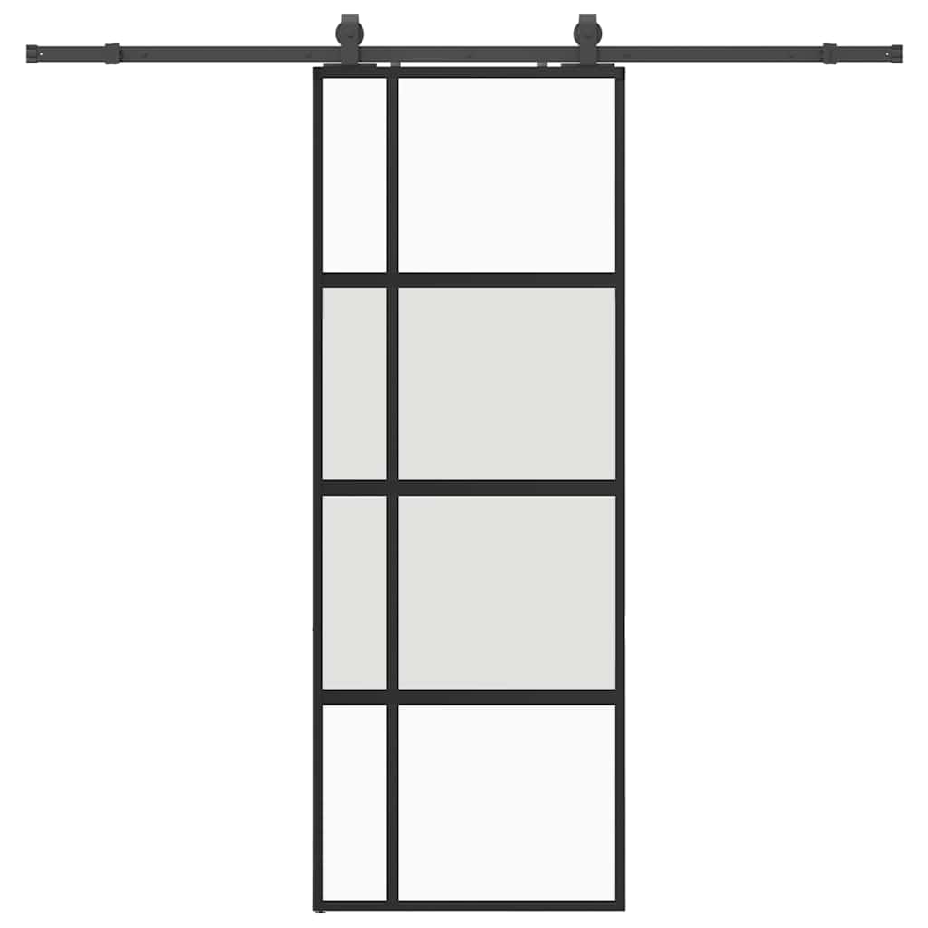 vidaXL Sliding Door with Hardware Set Black 76x205 cm Tempered Glass 2