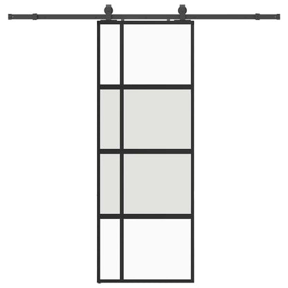vidaXL Sliding Door with Hardware Set Black 76x205 cm Tempered Glass 2