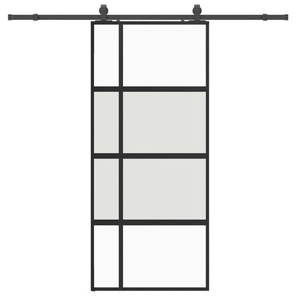 vidaXL Sliding Door with Hardware Set Black 90x205 cm Tempered Glass 2