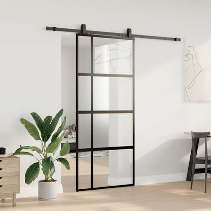 vidaXL Sliding Door with Hardware Set Black 90x205 cm Tempered Glass 3