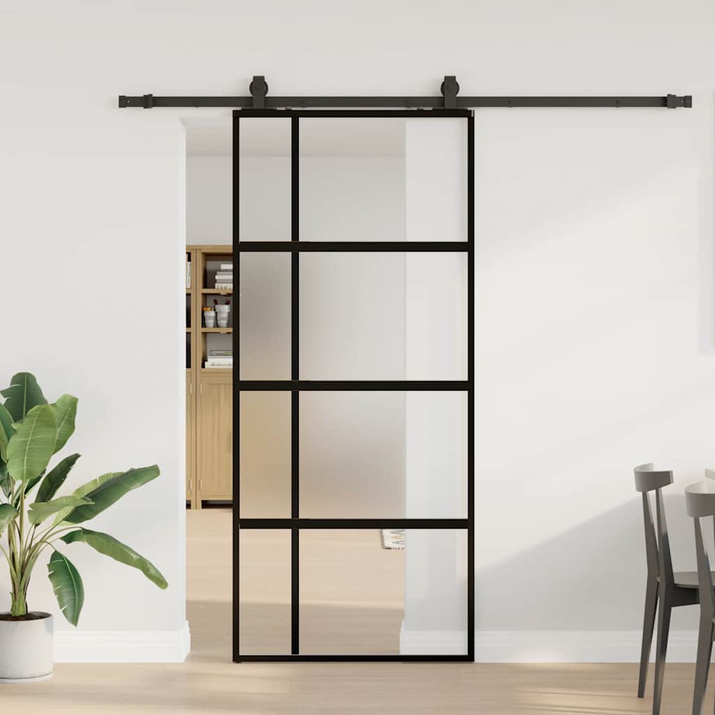 vidaXL Sliding Door with Hardware Set Black 90x205 cm Tempered Glass 1