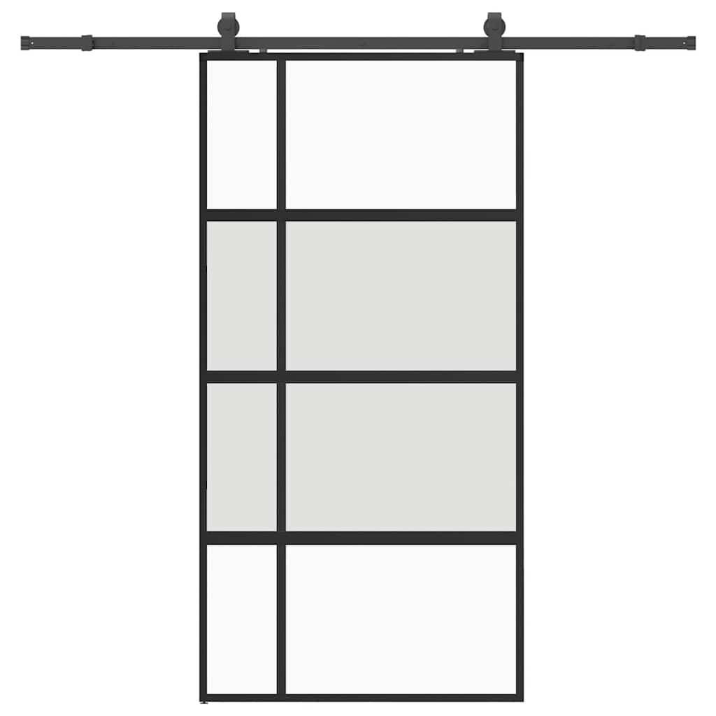 Sliding Door with Hardware Set Black 76x205 cm Tempered Glass 102.5 cm 213 cm sliding rail