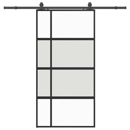 Sliding Door with Hardware Set Black 76x205 cm Tempered Glass 102.5 cm 213 cm sliding rail