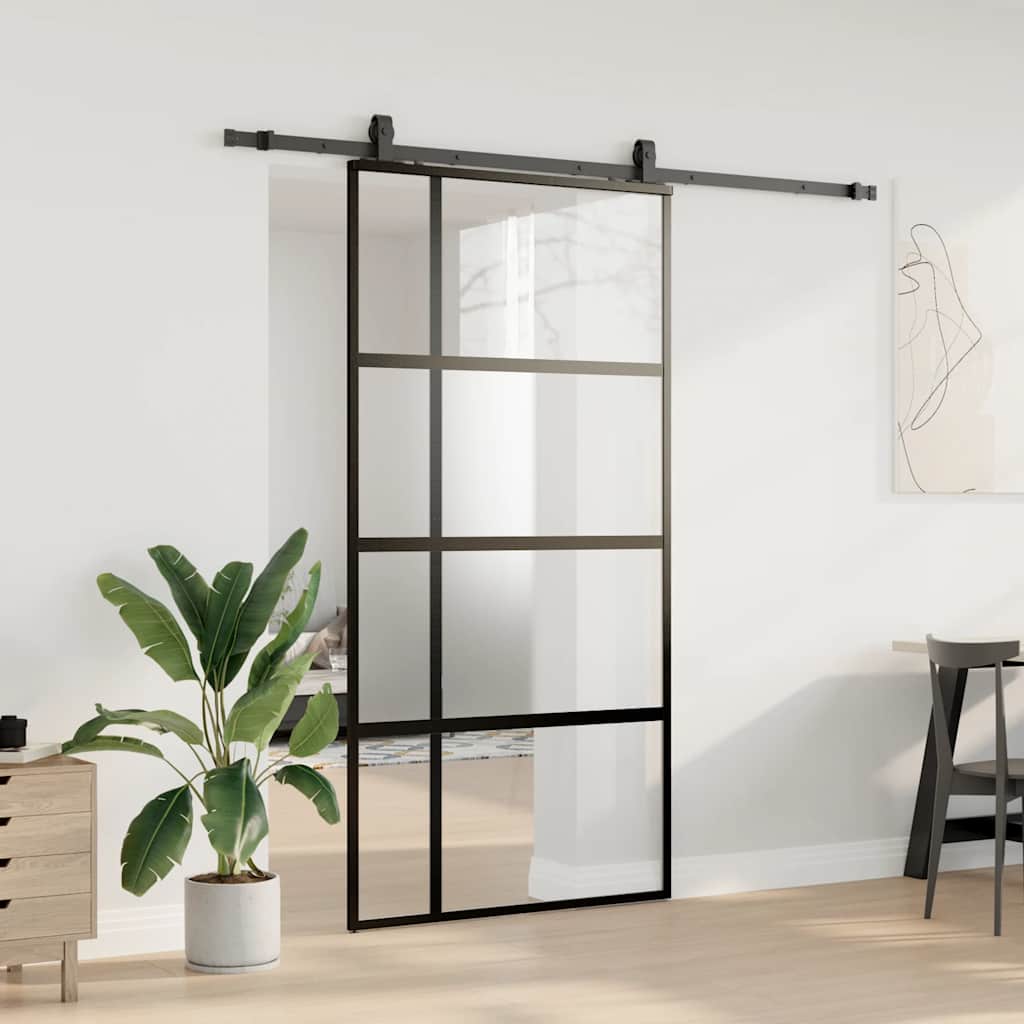 vidaXL Sliding Door with Hardware Set Black 102,5x205 cm Tempered Glass 3