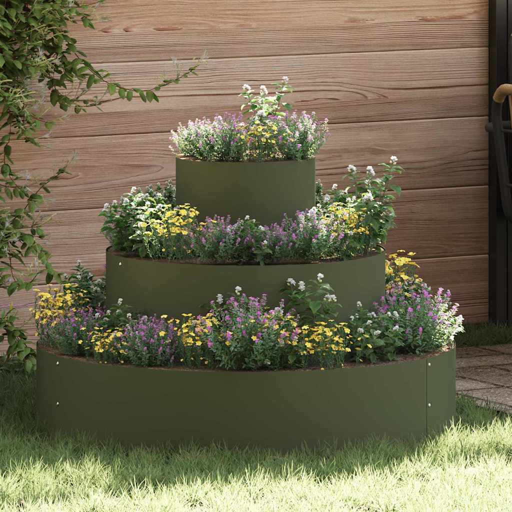 Garden Planter Silver 90 x 90 x 20 cm Steel/olive green Ø 90 cm
