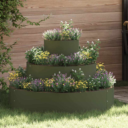 Garden Planter Silver 90 x 90 x 20 cm Steel/olive green Ø 90 cm
