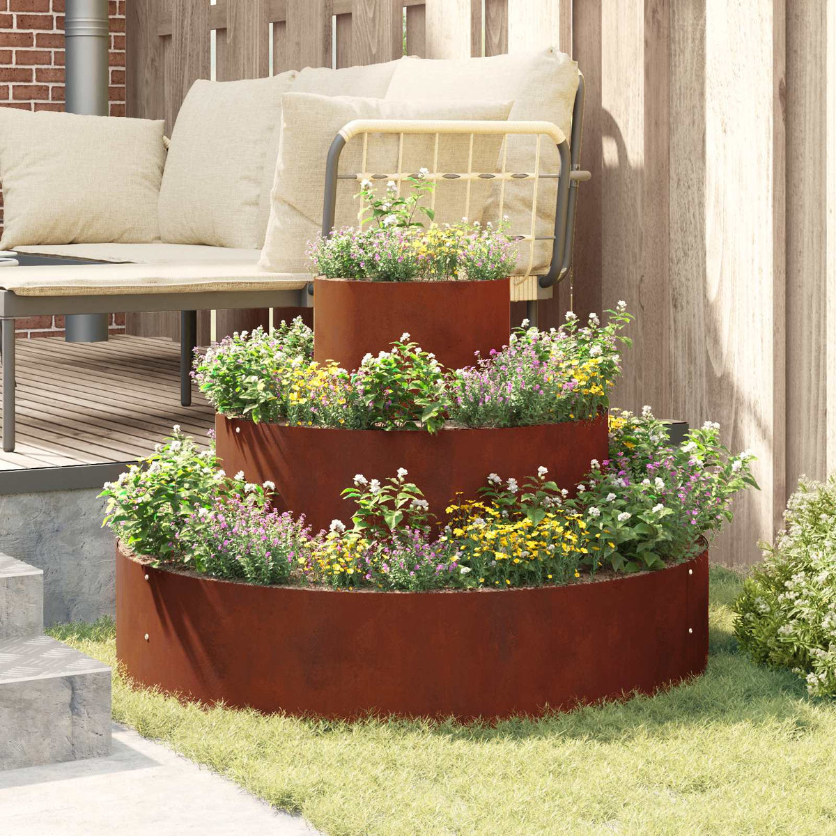 Garden Planter Silver 90 x 90 x 20 cm Weathering steel Ø 90 cm