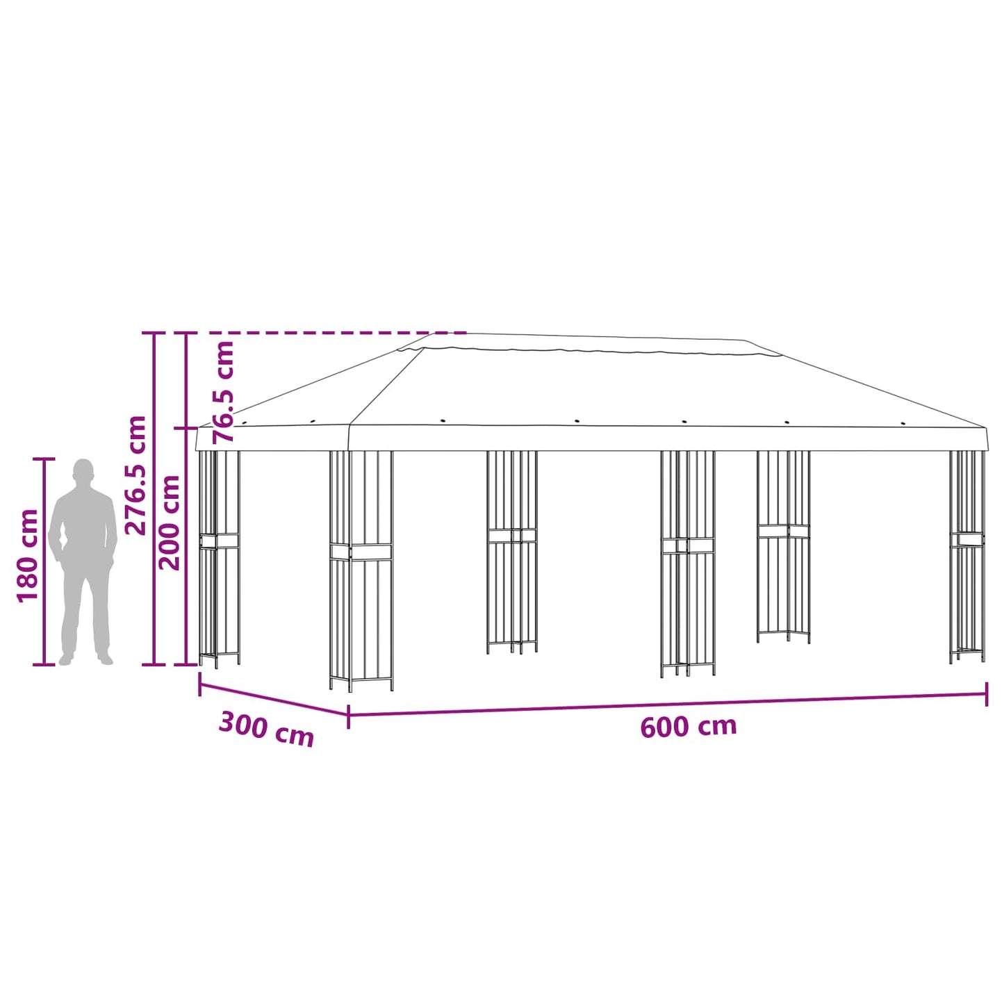 vidaXL Garden Gazebo 6 x 3 m Cream Polyester and Steel 190 gsm 6