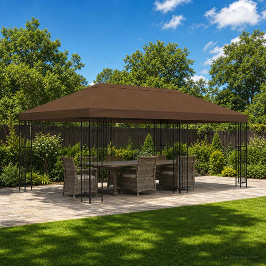 vidaXL Garden Gazebo 6 x 3 m Brown Polyester and Steel 190 gsm 1